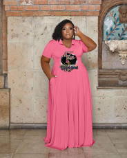 Plus Size Print Lapel Neck Maxi Dress WAF-7439298