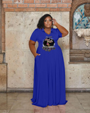 Plus Size Print Lapel Neck Maxi Dress WAF-7439298