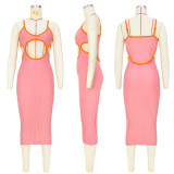 Hollow knit Contrast Color Dress ASL-6655