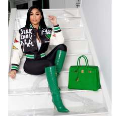 Letter Print Color Block Baseball Coat AL-7503
