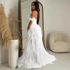 Sexy Wrap Chest Mesh MaxI Dress BY-6223