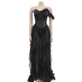 Sexy Wrap Chest Mesh MaxI Dress BY-6223