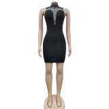 Mesh See Through Hot Drill Mini Dress BY-6163