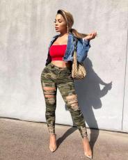 Casual Holes Camo Print Pant MK-3149