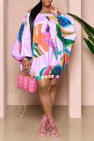 Casual Print Long Sleeve Loose Mini Dress OD-8545