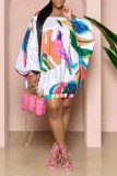 Casual Print Long Sleeve Loose Mini Dress OD-8545