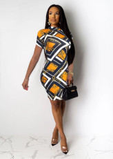 Short Sleeve Print Slim Mini Dress QZX-6276