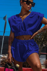 Solid Color Crop Tops And Shorts Two Piece Set WY-86826
