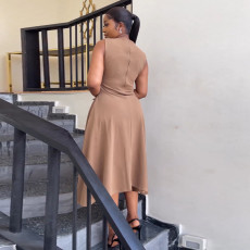 Solid Color Short Sleeve Midi Dress YS-S851