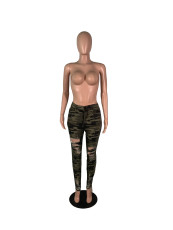 Casual Holes Camo Print Pant MK-3149