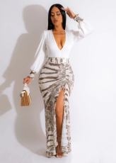 Patchwork Tie Dye Print Split Maxi Dress OD-8546