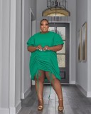 Plus Size Solid Drawstring Casual Midi Dress WPF-80918
