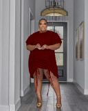 Plus Size Solid Drawstring Casual Midi Dress WPF-80918