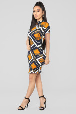 Short Sleeve Print Slim Mini Dress QZX-6276