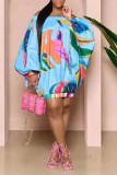 Casual Print Long Sleeve Loose Mini Dress OD-8545