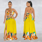 Sexy Contrast Color Tie Up Maxi Dress BY-6263