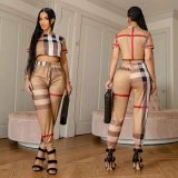 Fashion Stripe Crop Tops Slim Two Pants Piece Set QYLF-0024