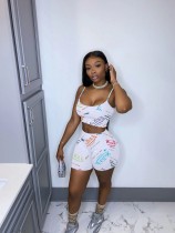 Letter Print Sling Two Piece Shorts Set WY-86776