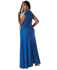 Plus Size Fashion Tassel Short Sleeve Pocket Long Dress BYMF-60867