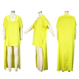 Bat Sleeves V-neck Irregular Loose Dress XHSY-19557