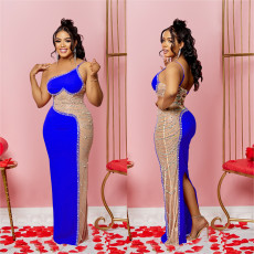 Hot Drill Mesh Patchwork Maxi Dress BY-6271