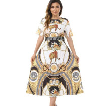 Printed High Waist Pleated Maxi Dress GDNY-2211