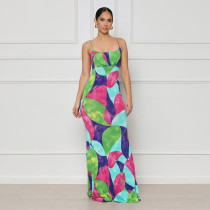 Printed Sling Slim Fit Maxi Dress FSXF-F522