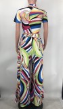 Fashion Printed Short Sleeve Wide Leg Pants Two Piece Set XMY-9405