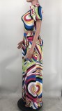 Fashion Printed Short Sleeve Wide Leg Pants Two Piece Set XMY-9405