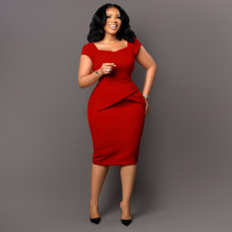 Fashion Solid Short Sleeve Midi Dress MIL-L454