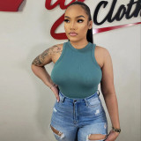 Solid Color Sleeveless Vest Bodysuit CH-23034