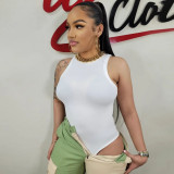 Solid Color Sleeveless Vest Bodysuit CH-23034