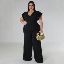 Plus Size Ruffle Short Sleeve Loose Jumpsuit NNWF-7800