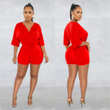 Solid V Neck Half Sleeve Romper BY-6308