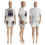 Skull Print Short Sleeve Shorts Two Piece Set GLF-08127