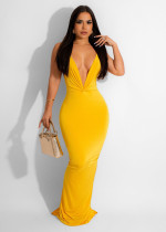 Deep V Neck Pleated Mermaid Dress ME-8333
