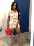 Plus Size Stripe Print Short Sleeve Shorts Two Piece Set WAF-77556