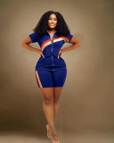 Plus Size Fashion Patchwork Sport Two Piece Short Set WAF-77543