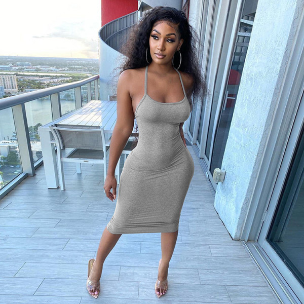 Casual Solid Summer Backless Midi Dress GLF-08167