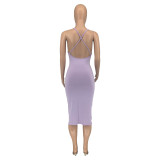 Casual Solid Summer Backless Midi Dress GLF-08167