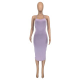 Casual Solid Summer Backless Midi Dress GLF-08167