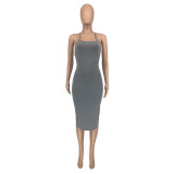 Casual Solid Summer Backless Midi Dress GLF-08167