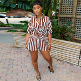 Fashion Stripe Print Shirt And Shorts Two Piece Set WSYF-5963