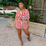 Fashion Stripe Print Shirt And Shorts Two Piece Set WSYF-5963