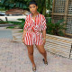 Fashion Stripe Print Shirt And Shorts Two Piece Set WSYF-5963
