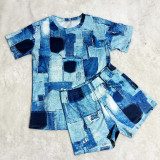 Casual Print Short Sleeve Shorts Two Piece Set SHD-9408