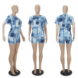 Casual Print Short Sleeve Shorts Two Piece Set SHD-9408