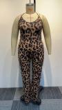 Plus Size Leopard Print Backless Bandage Jumpsuit NY-10456