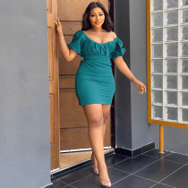 Solid Color Ruched V Neck Mini Dress YS-S857