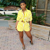 Fashion Stripe Print Shirt And Shorts Two Piece Set WSYF-5963
